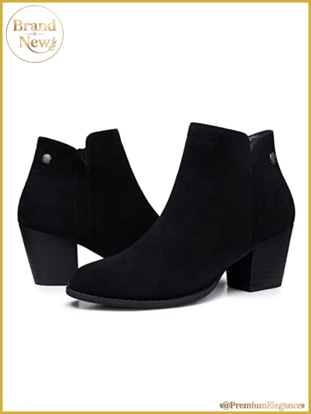 Women's Suede Ankle Boots Chunky Low Block Heel Almond Toe Booties